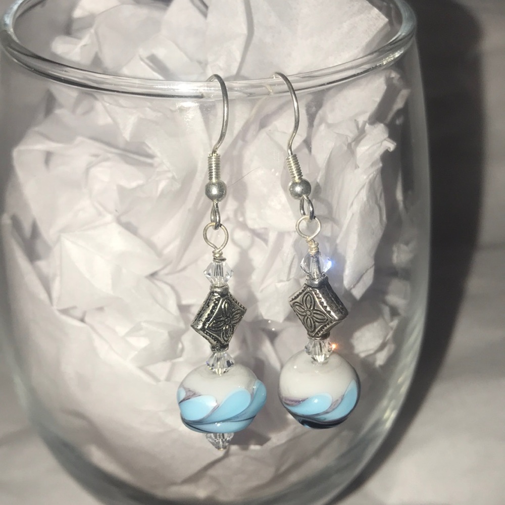 Blue Grey Handblown Glass Dangle Earrings
